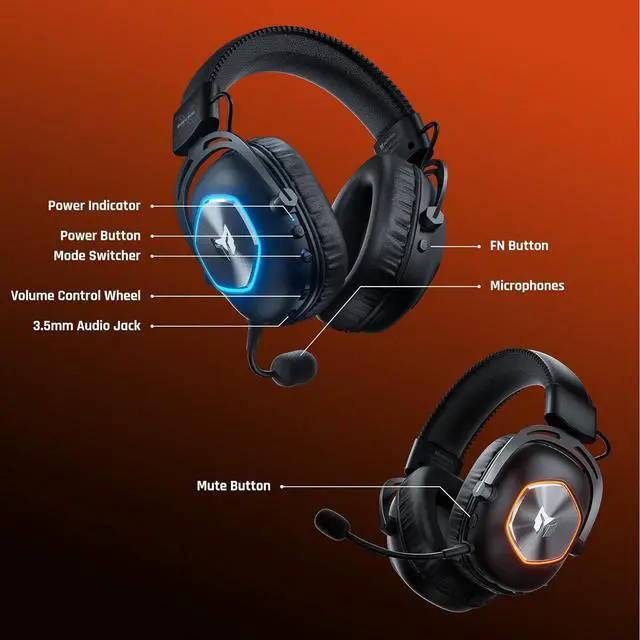 Alt view image 7 of 7 - BIGBIG WON 2.4GHz Wireless Gaming Headset for PC, PS5, PS4, Switch, Bluetooth 5.3 Gaming Headphones with Noise Canceling Microphone & 35 Hr Battery, 3.5mm Wired Mode for Xbox Series X|S, Xbox One