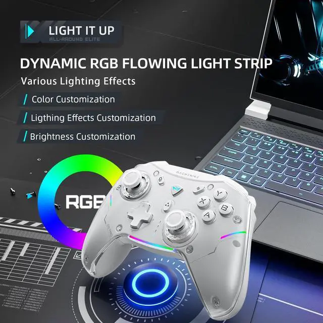 Alt view image 5 of 7 - G5 Pro Wireless Gaming Controller for Windows PC,Switch,IOS&Android,PC Controller Hall Effect Joystick&Triggers/Gyroscope,RGB Lights (White)