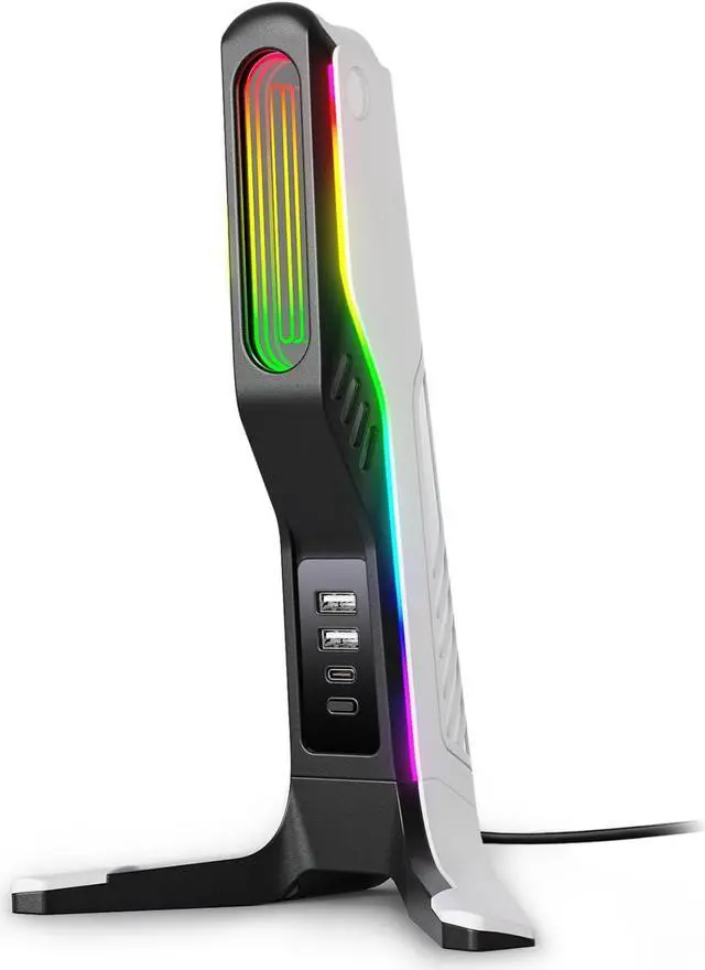 Main image of RGB Gaming Headset Stand with 2 USB and 1 Type-C Ports, Game Headphone Mount for PC Computer, Xbox One, Xbox Series S/X, PS5, PS4, Earphone Holder Hanger, Desk Gamer Accessories, Black&White