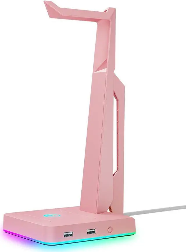 Main image of RGB Gaming Headset Stand with 2 USB Ports, Game Headphone Mount for PC, Xbox One, PS4, Switch, Earphone Holder Hanger, Great for Gaming Stations, Fancy Desk Gamer Accessories, Pink