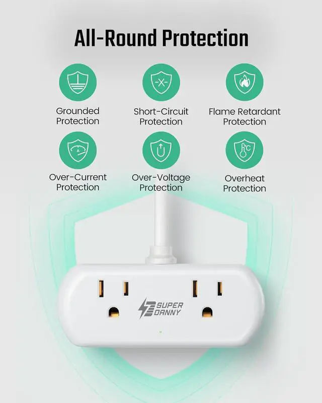 Alt view image 7 of 7 - Power Strip with USB, Mini Surge Protector with 2 Wide-Spaced Outlets, 3 USB-A 1 USB-C, 5 Ft Extension Cord, Flat Plug, Compact Size Desktop Charging Station Travel, Home, Office, White