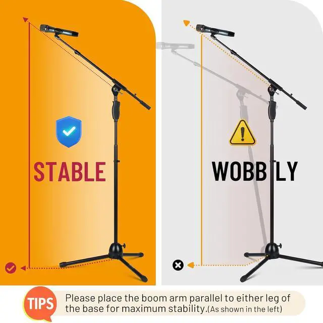 Alt view image 4 of 7 - Tripod Microphone Stand: Boom Arm One-Button Release Floor Mic Stand Portable with Carrying Bag and 2 Mic Clips for Singing Performance Wedding Stage Meeting Live CY0362