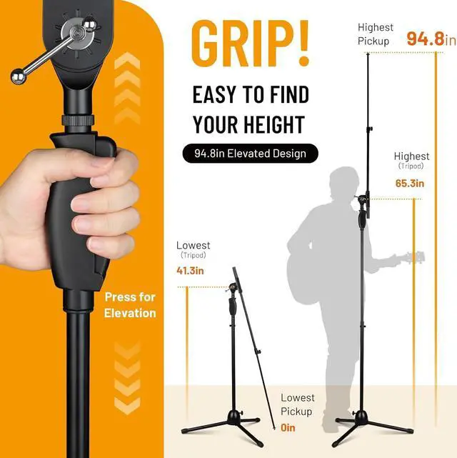 Alt view image 3 of 7 - Tripod Microphone Stand: Boom Arm One-Button Release Floor Mic Stand Portable with Carrying Bag and 2 Mic Clips for Singing Performance Wedding Stage Meeting Live CY0362