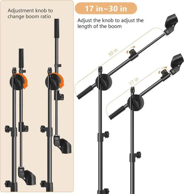 Alt view image 4 of 6 - Mic Stand,6 In 1 Microphone Stand Floor Boom Mic Stand, Support Boom Gooseneck Mic Clips Tablet Phone Holder Any Combination With Mic Stand Bag