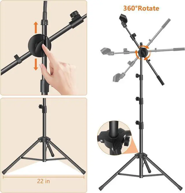 Alt view image 6 of 6 - Mic Stand,6 In 1 Microphone Stand Floor Boom Mic Stand, Support Boom Gooseneck Mic Clips Tablet Phone Holder Any Combination With Mic Stand Bag