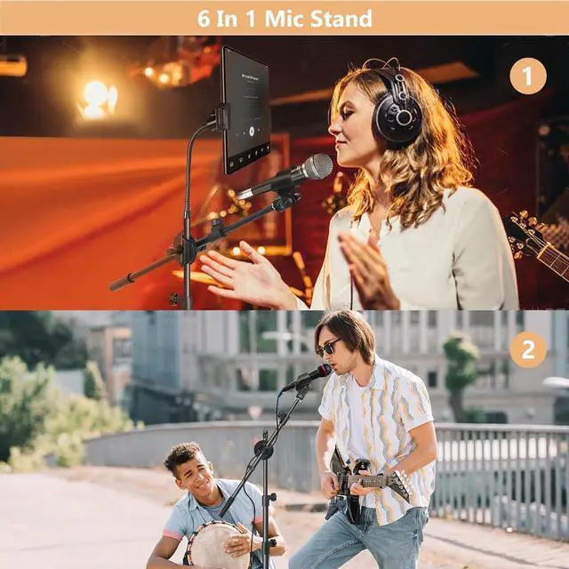 Alt view image 2 of 6 - Mic Stand,6 In 1 Microphone Stand Floor Boom Mic Stand, Support Boom Gooseneck Mic Clips Tablet Phone Holder Any Combination With Mic Stand Bag