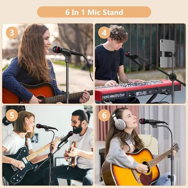 Alt view image 3 of 6 - Mic Stand,6 In 1 Microphone Stand Floor Boom Mic Stand, Support Boom Gooseneck Mic Clips Tablet Phone Holder Any Combination With Mic Stand Bag