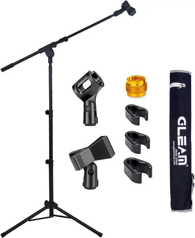 Main image of Microphone Stand - Tripod Boom Arm Mic Stand with Carrying Bag, 2 Mic Clips and Screw Adapter Portable for Singing Performance Wedding Stage and Mic Mount