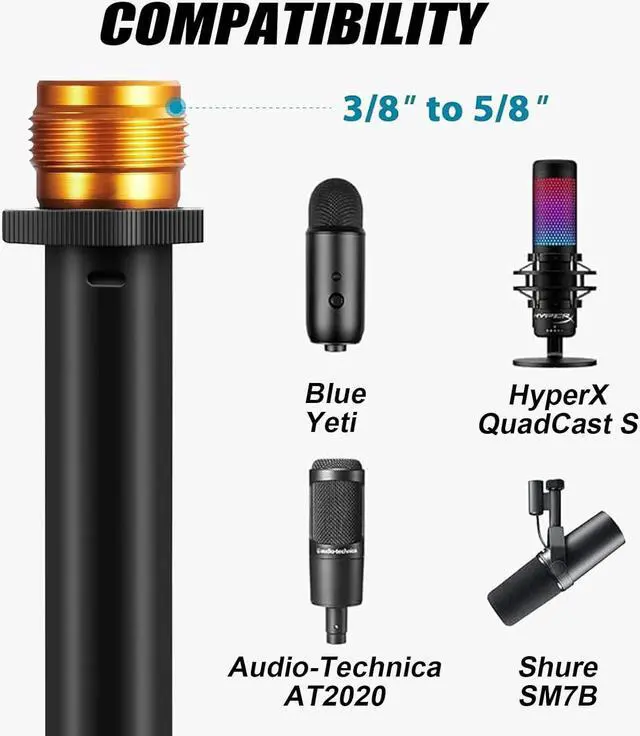 Alt view image 6 of 7 - Microphone Stand - Tripod Boom Arm Mic Stand with Carrying Bag, 2 Mic Clips and Screw Adapter Portable for Singing Performance Wedding Stage and Mic Mount