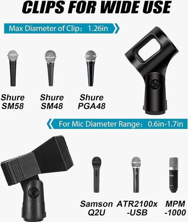 Alt view image 7 of 7 - Microphone Stand - Tripod Boom Arm Mic Stand with Carrying Bag, 2 Mic Clips and Screw Adapter Portable for Singing Performance Wedding Stage and Mic Mount