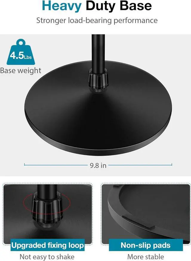 Alt view image 5 of 7 - Microphone Stand, Mic Stand Detachable Gooseneck Mic Floor Stand Height Adjustable from 32 to 70 with Weighted Round Base for Blue Yeti Blue Snowball Shure SM7B Shure SM58 Samson Q2U