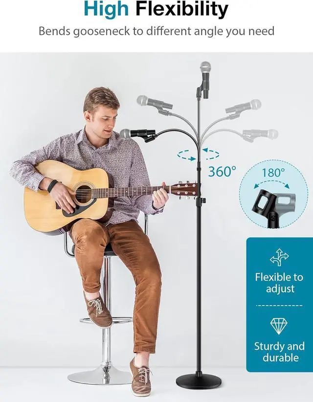 Alt view image 4 of 7 - Microphone Stand, Mic Stand Detachable Gooseneck Mic Floor Stand Height Adjustable from 32 to 70 with Weighted Round Base for Blue Yeti Blue Snowball Shure SM7B Shure SM58 Samson Q2U