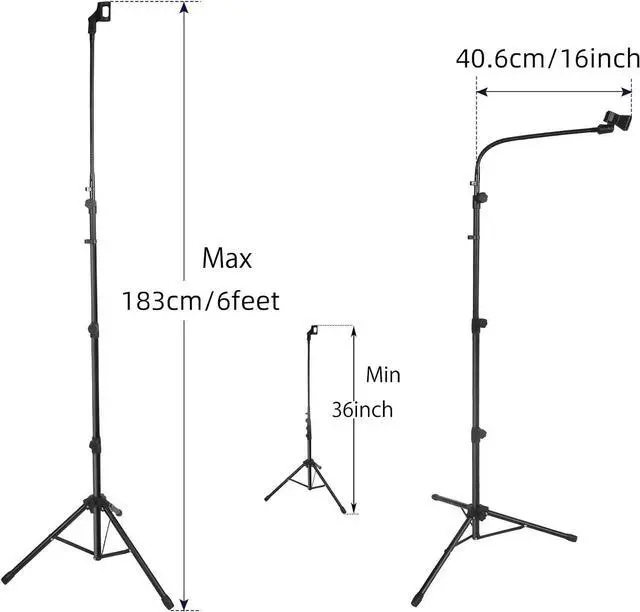 Alt view image 2 of 7 - Boom Mic Stand Mike Stand Gooseneck Microphone Stand Tripod Adjustable Height 3'- 6' with Mic Clips and 3/8" - 5/8" Adapter Microphone Stand for Singing