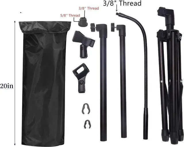 Alt view image 7 of 7 - Boom Mic Stand Mike Stand Gooseneck Microphone Stand Tripod Adjustable Height 3'- 6' with Mic Clips and 3/8" - 5/8" Adapter Microphone Stand for Singing