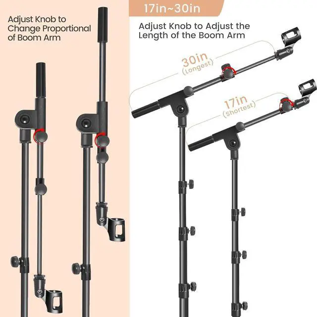 Alt view image 3 of 6 - Mic Stand,Double Support Tripod Microphone Stand Floor Boom Mic Stand with Mic Stand Bag and 2 Mic Clips Adjustable boom
