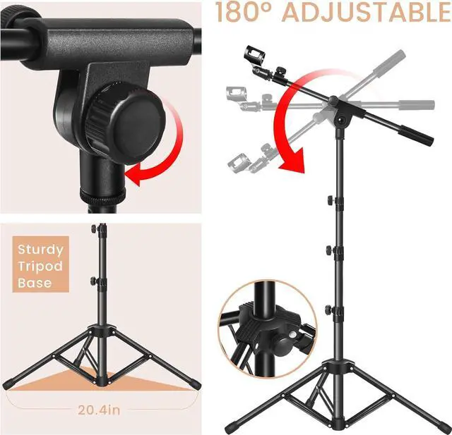 Alt view image 6 of 6 - Mic Stand,Double Support Tripod Microphone Stand Floor Boom Mic Stand with Mic Stand Bag and 2 Mic Clips Adjustable boom