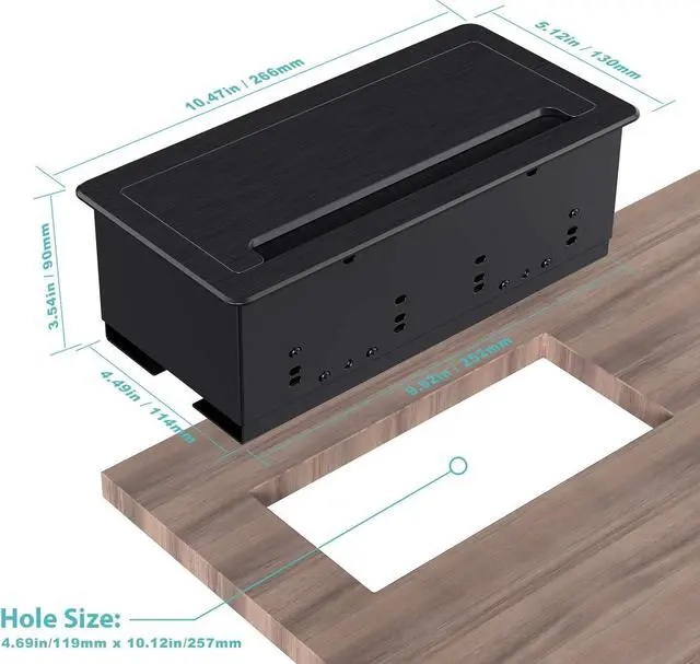 Alt view image 5 of 6 - Recessed Connectivity Box Outlet for Conference Room Table with 2AC Receptacle,2RJ45, 1USB3.0, 1HDMI, 1 VGA, 13.5mm Audio, Black