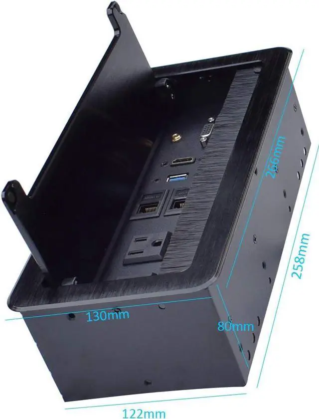 Alt view image 4 of 5 - Table Power Multimedia Connectivity Box for Conference Study Room with 2 Outlet, RJ45, USB3.0, HDMI, VGA, 3.5mm Audio