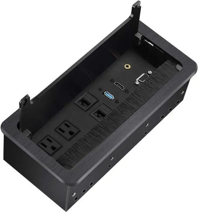 Main image of Table Power Multimedia Connectivity Box for Conference Study Room with 2 Outlet, RJ45, USB3.0, HDMI, VGA, 3.5mm Audio