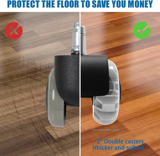 Alt view image 3 of 7 - Office Chair Wheels Replacement-2 Inch Heavy Duty Caster Wheels,Quick & Quiet Rolling Chair Casters (Set of 5),Desk Chair Wheels Universal Fit,Safe for All Floor or Carpet