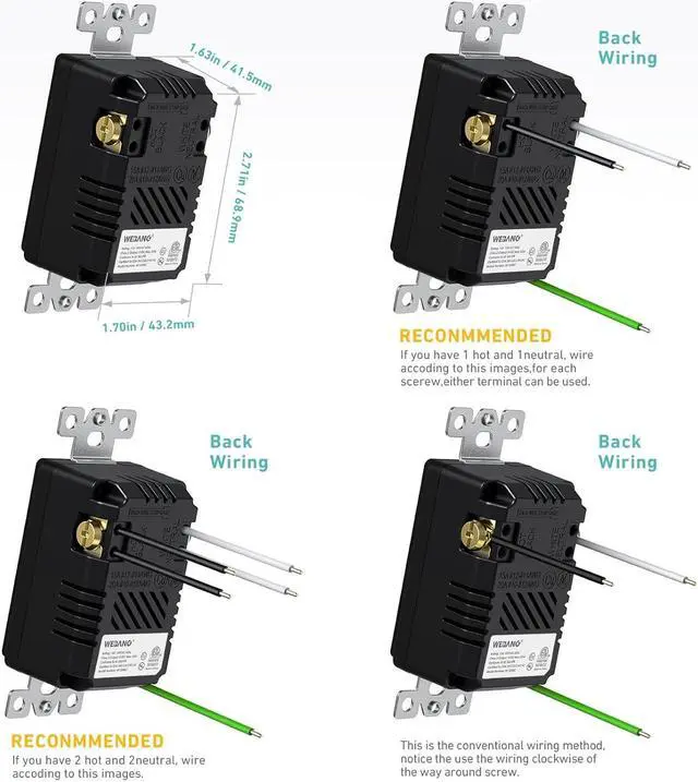 Alt view image 4 of 6 - 10 Pack USB C Outlet, 25W 5.0 Amp 2-Ports USB Receptacle, 15A Tamper Resistant Wall Outlet with USB C Ports, Screwless Wall Plate Included, ETL Listed, Black