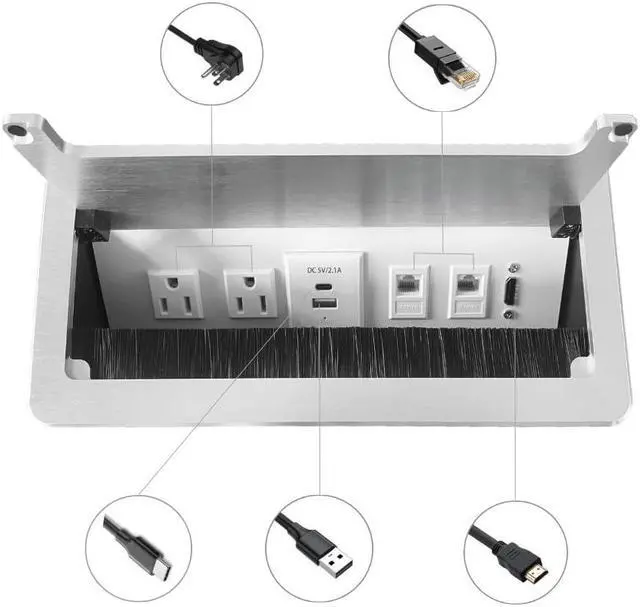 Alt view image 2 of 7 - Conference Table Power hub with hdmi, USB C Charging, RJ45 and 45 Degree Angle Convenient Plug-in Socket, Power Fully Enclosed Bottom Box,1.8M Extension Cord - White