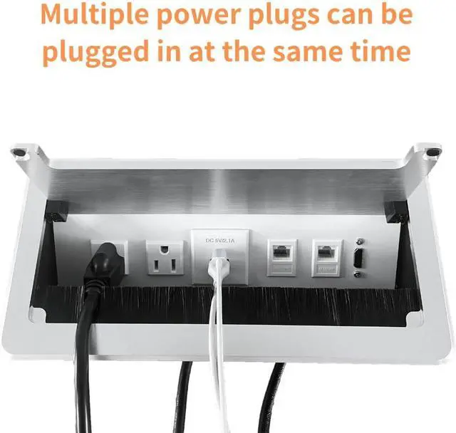 Alt view image 4 of 7 - Conference Table Power hub with hdmi, USB C Charging, RJ45 and 45 Degree Angle Convenient Plug-in Socket, Power Fully Enclosed Bottom Box,1.8M Extension Cord - White