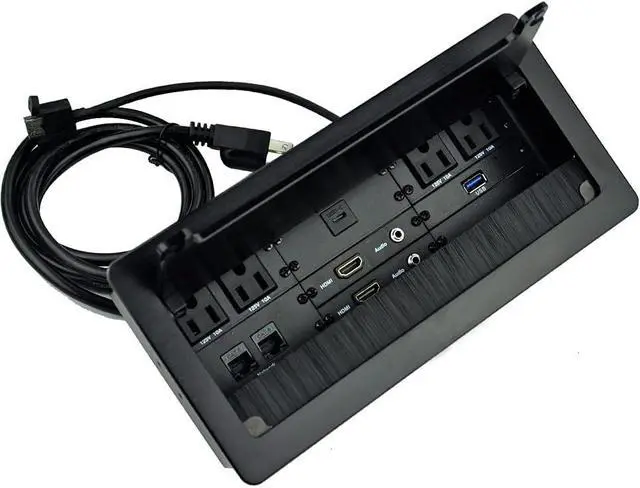 Main image of Tabletop Multimedia Connectivity Box with 4 AC Power+2 HDMI+2 RJ45+1 USB3.0 Port +1 USB-C +2 Audio with 5.58ft Power Cord for Conference Room(Black)