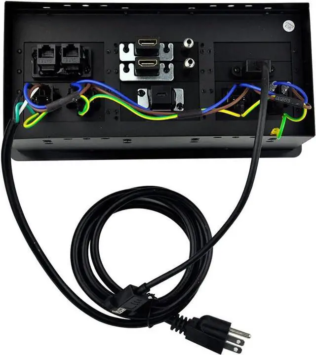 Alt view image 4 of 7 - Tabletop Multimedia Connectivity Box with 4 AC Power+2 HDMI+2 RJ45+1 USB3.0 Port +1 USB-C +2 Audio with 5.58ft Power Cord for Conference Room(Black)