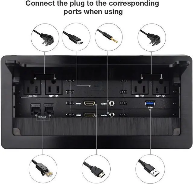 Alt view image 2 of 7 - Tabletop Multimedia Connectivity Box with 4 AC Power+2 HDMI+2 RJ45+1 USB3.0 Port +1 USB-C +2 Audio with 5.58ft Power Cord for Conference Room(Black)