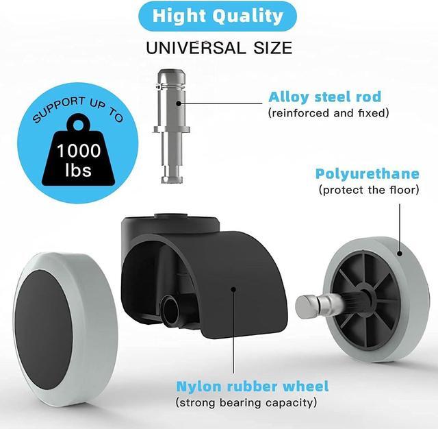 Alt view image 5 of 7 - Office Chair Caster Wheels Replacement(Set of 5) for Hardwood Floors and Carpet- Heavy Duty Caster Support up to 1000bls, Office Chair Wheels,2 inch,Universal Size (Grey)