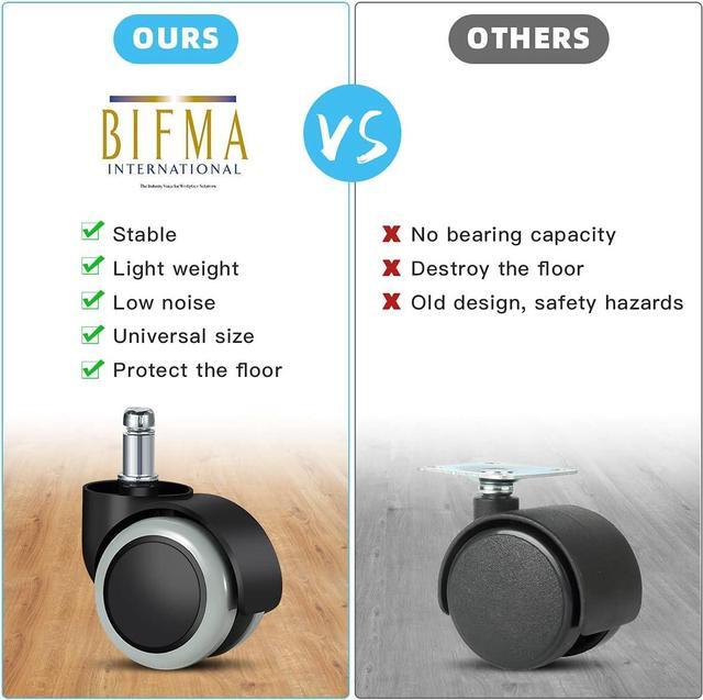 Alt view image 7 of 7 - Office Chair Caster Wheels Replacement(Set of 5) for Hardwood Floors and Carpet- Heavy Duty Caster Support up to 1000bls, Office Chair Wheels,2 inch,Universal Size (Grey)
