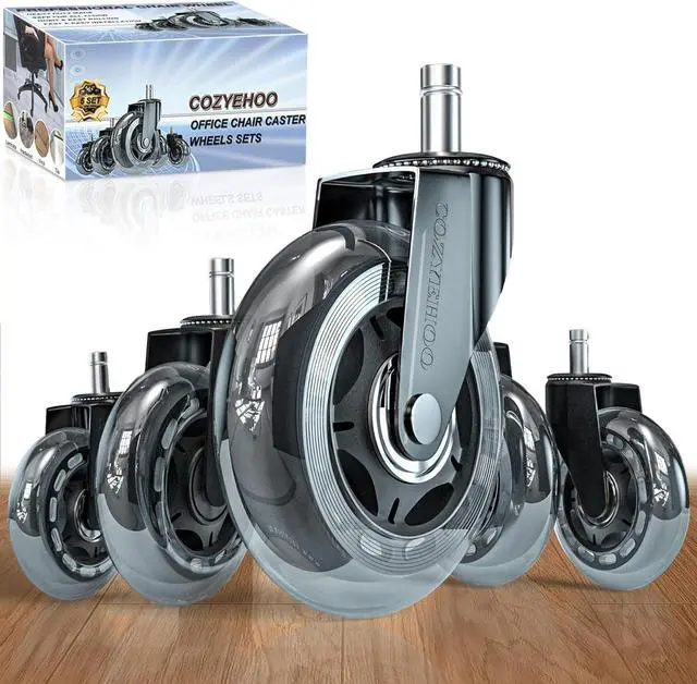 Main image of Office Chair Wheels, Heavy-Duty Caster Wheels 3 Inch, Replacement Wheels for Office Chair, Rubber Casters for Wood Floors/Carpet, Safe Quiet Rolling for Office Desk Chair Chair Wheels Set of 5