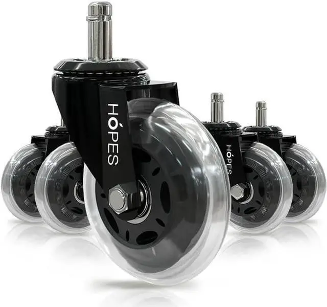 Alt view image 7 of 7 - Office Chair Caster Wheels (Set of 5) - Heavy Duty & Safe for All Floors Including Hardwood - Perfect Replacement for Desk Floor Mat - Rollerblade Style w/Universal Fit