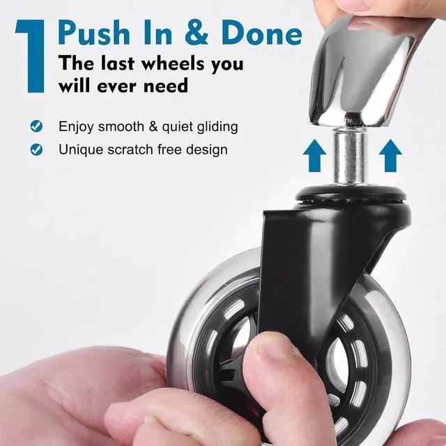 Alt view image 5 of 7 - Office Chair Caster Wheels Set of 5 for Hardwood Floors and Carpet - Office Furniture Casters Replacement for Desk Chair, Computer Chair and Gaming Chair - Heavy Duty - Universal Fit for Most Chairs