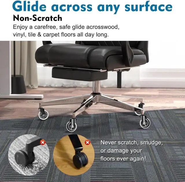 Alt view image 2 of 7 - Office Chair Caster Wheels Set of 5 for Hardwood Floors and Carpet - Office Furniture Casters Replacement for Desk Chair, Computer Chair and Gaming Chair - Heavy Duty - Universal Fit for Most Chairs