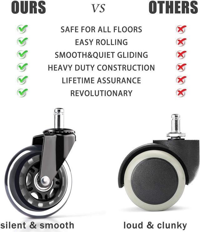 Alt view image 3 of 6 - Office Chair Caster Wheels - 3" Rollerblade Replacement Rubber Chair Casters - Set of 5, Best Protection for Hardwood Floors and Carpet No More Chair Mat Needed - Universal Fit, Smooth & Silent