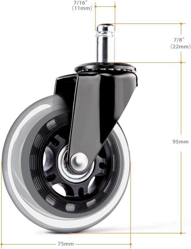 Alt view image 5 of 6 - Office Chair Caster Wheels - 3" Rollerblade Replacement Rubber Chair Casters - Set of 5, Best Protection for Hardwood Floors and Carpet No More Chair Mat Needed - Universal Fit, Smooth & Silent