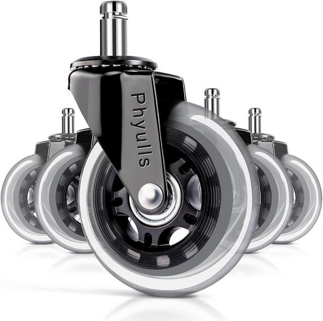Main image of Office Chair Caster Wheels - 3" Rollerblade Replacement Rubber Chair Casters - Set of 5, Best Protection for Hardwood Floors and Carpet No More Chair Mat Needed - Universal Fit, Smooth & Silent