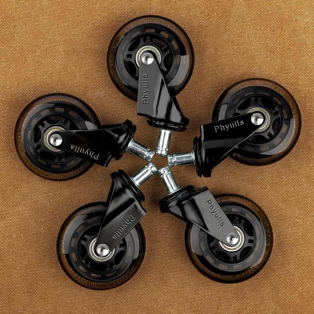 Alt view image 6 of 6 - Office Chair Caster Wheels - 3" Rollerblade Replacement Rubber Chair Casters - Set of 5, Best Protection for Hardwood Floors and Carpet No More Chair Mat Needed - Universal Fit, Smooth & Silent