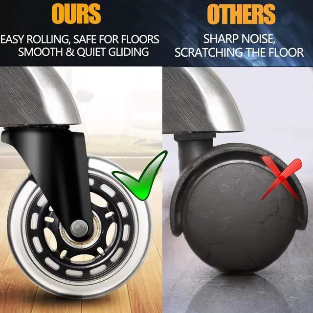 Alt view image 6 of 6 - Office Rubber Chair Casters Replacement, 3 Inch Heavy-Duty Computer Gaming Desk Caster Wheels Smooth & Safe Rolling for All Floors Including Hardwood and Carpet, Set of 5