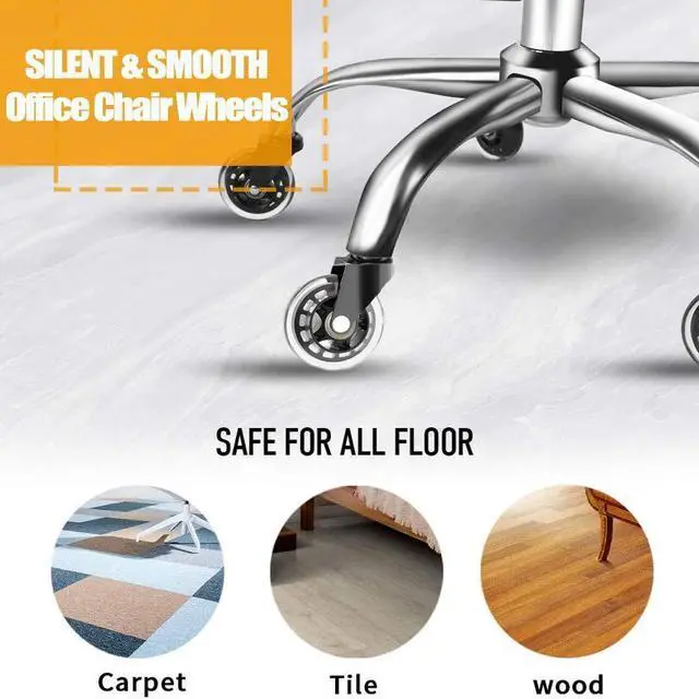 Alt view image 2 of 6 - Office Rubber Chair Casters Replacement, 3 Inch Heavy-Duty Computer Gaming Desk Caster Wheels Smooth & Safe Rolling for All Floors Including Hardwood and Carpet, Set of 5