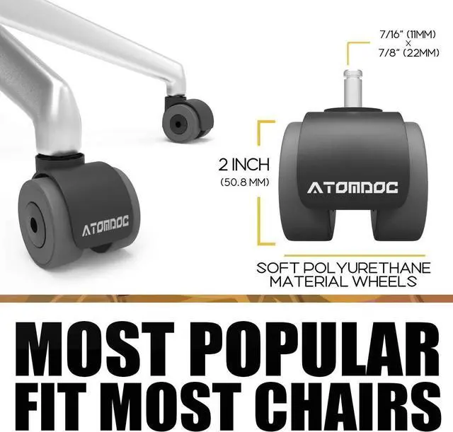 Alt view image 6 of 6 - Office Chair Caster Wheels by BFKK, 2" Newly Revolutionary Quadruple Ball Bearing Design,Heavy Duty & Safe Protection for All Floors Including Hardwood, Set of 5