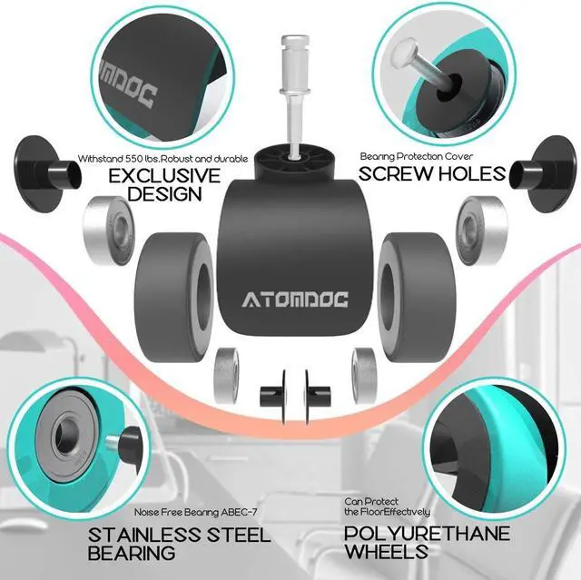 Alt view image 4 of 6 - Office Chair Caster Wheels by BFKK, 2" Newly Revolutionary Quadruple Ball Bearing Design,Heavy Duty & Safe Protection for All Floors Including Hardwood, Set of 5