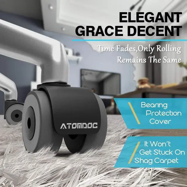 Alt view image 5 of 6 - Office Chair Caster Wheels by BFKK, 2" Newly Revolutionary Quadruple Ball Bearing Design,Heavy Duty & Safe Protection for All Floors Including Hardwood, Set of 5