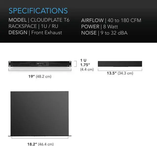 Alt view image 6 of 7 - AC Infinity CLOUDPLATE T6, Rack Mount Fan 1U, Front Exhaust Airflow, for Cooling AV, Home Theater, Network 19 Racks