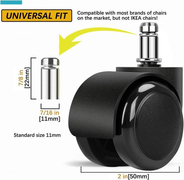Alt view image 6 of 7 - 2" Office Chair Wheels Heavy Duty Replacement, Mute Rubber Rotating Desk Chair Caster Wheels, Computer Desk Chair Wheel Safe Mute Rotating Rubber Wheels for Wood Floors and Carpet, Universal Standard