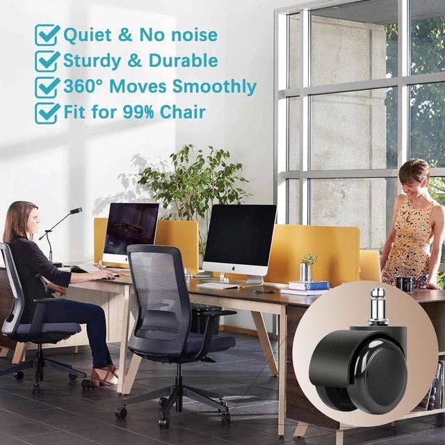 Alt view image 3 of 7 - 2" Office Chair Wheels Heavy Duty Replacement, Mute Rubber Rotating Desk Chair Caster Wheels, Computer Desk Chair Wheel Safe Mute Rotating Rubber Wheels for Wood Floors and Carpet, Universal Standard