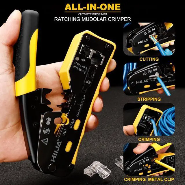 Alt view image 4 of 7 - RJ45 Crimp Tool Kit Pass Through Ethernet Crimper Kit All-in-one Ratcheting Modular Data Cable Crimper Kit