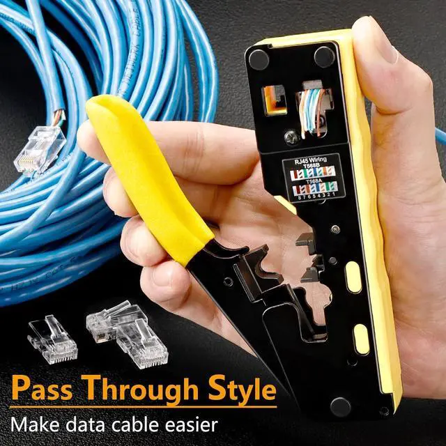Alt view image 5 of 7 - Pass Through RJ45 Crimp Tool Kit All-in-One Ethernet Crimper Cat7 Cat6 Cat5 Crimping Tool with Network Cable Tester, 50-Pack Cat6 RJ45 Pass Through Connector, 50-Pack Connector Boots